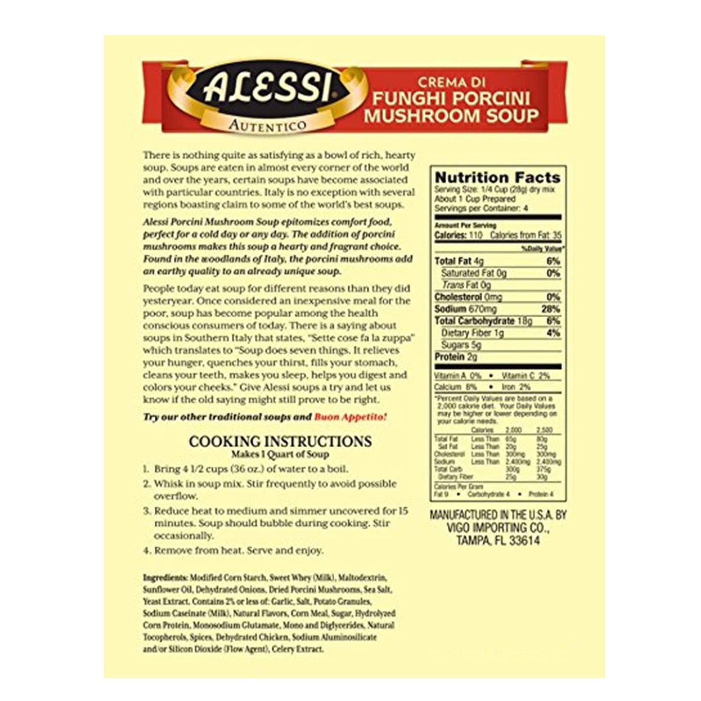 Alessi Autentico Premium Soups, Traditional Flavors, 4Oz (Porcini Mushroom, Pack Of 6)
