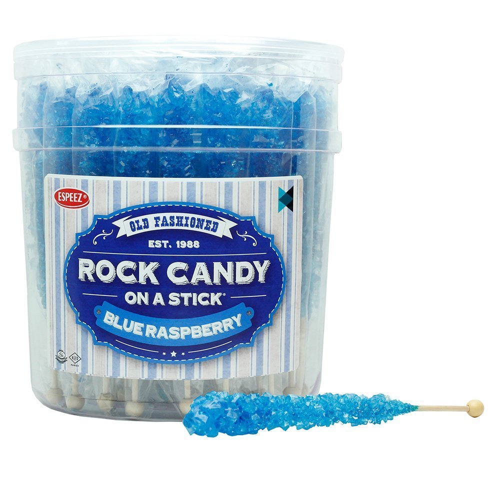 Extra Large Rock Candy Sticks: 36 Blue Raspberry Lollipop - Individually Wrapped Blue Crystal Rock Candy Sticks - Espeez Candy F