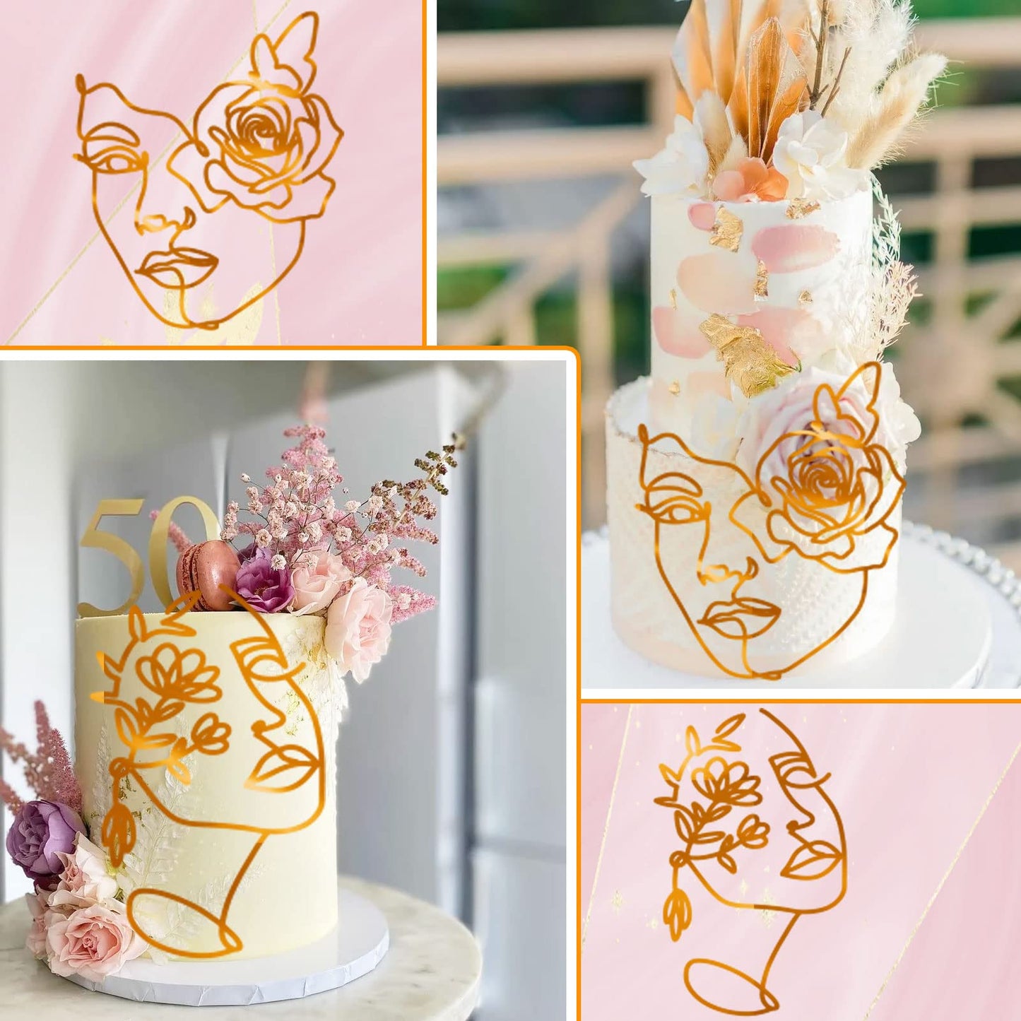 12 Pcs Acrylic Lady Face Cake Topper Minimalist Art Happy Birthday Cake Toppers Women Wedding Cake Decoration For Wedding Birthd