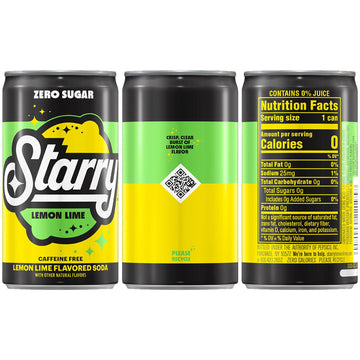 Starry Zero Sugar Lemon Lime Soda, Caffeine Free, Mini Cans, 7.5 Fl Oz (Pack of 10)