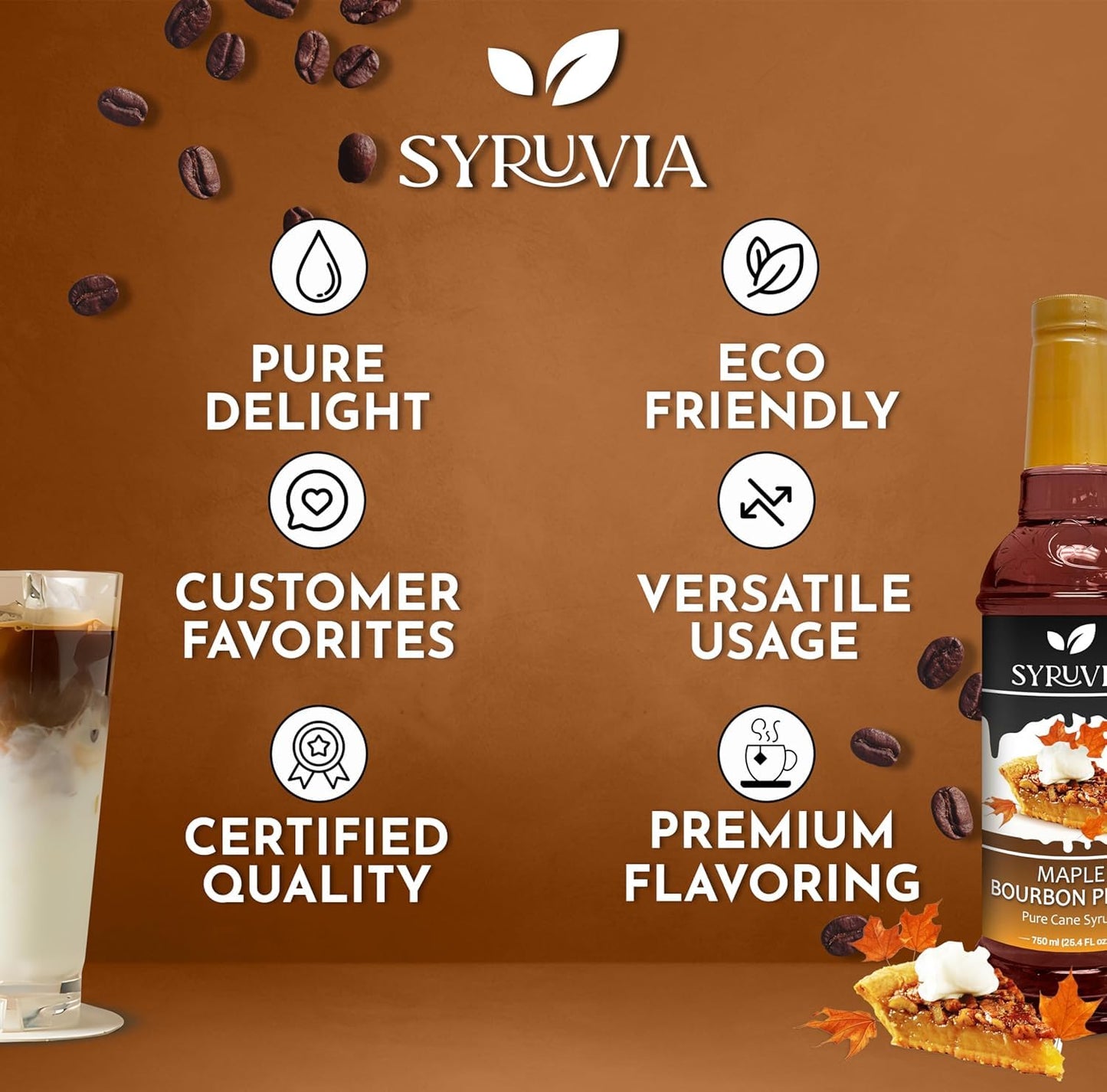 SYRUVIA Maple spirit-inspired flavor Pecan Syrup - 25.4 fl oz, Kosher, Gluten Free, Ideal for Coffee, Drinks, Desserts