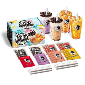 J WAY LOCAL FLAVOR Instant Boba Bubble Pearl Variety Milk Tea Fruity Tea Kit with Authentic Brown Sugar Fruity Tapioca Boba, Rea