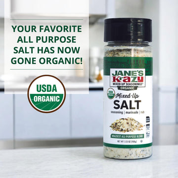 Janes Krazy Organic Mixed-Up Salt Blend 3.53oz | Seasoned Salt | Original Janes Krazy Seasoning Salt now Certified USDA Organic