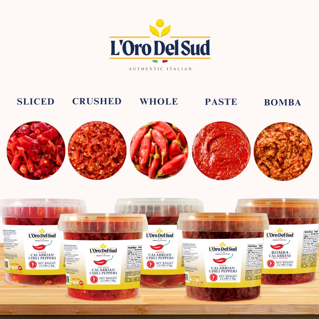 Crushed Calabrian Chili Peppers Paste, 2.2 Lb (1 Kg) Spread, Chopped, Grown And Packed In Calabria Italy, Authentic Italian, Spi