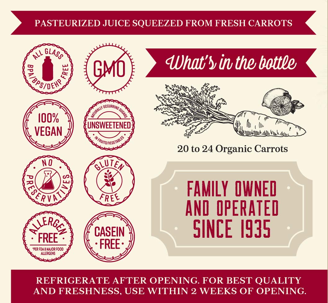 Lakewood Organic PURE Carrot Juice, 32 Fl Oz (Pack of 6)