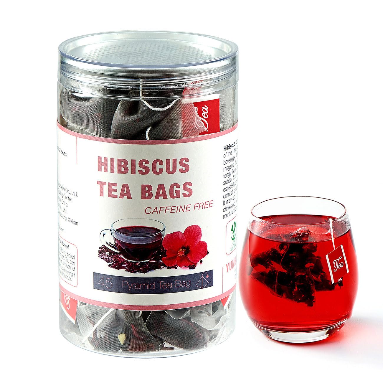 45 Hibiscus Tea Bags - Dried Hibiscus Flower Tea - Natural Edible Herbal Roselle Rosehip Tea (Flor De Jamaica) - Energy Blend-Free Gluten-Free Non-Gmo