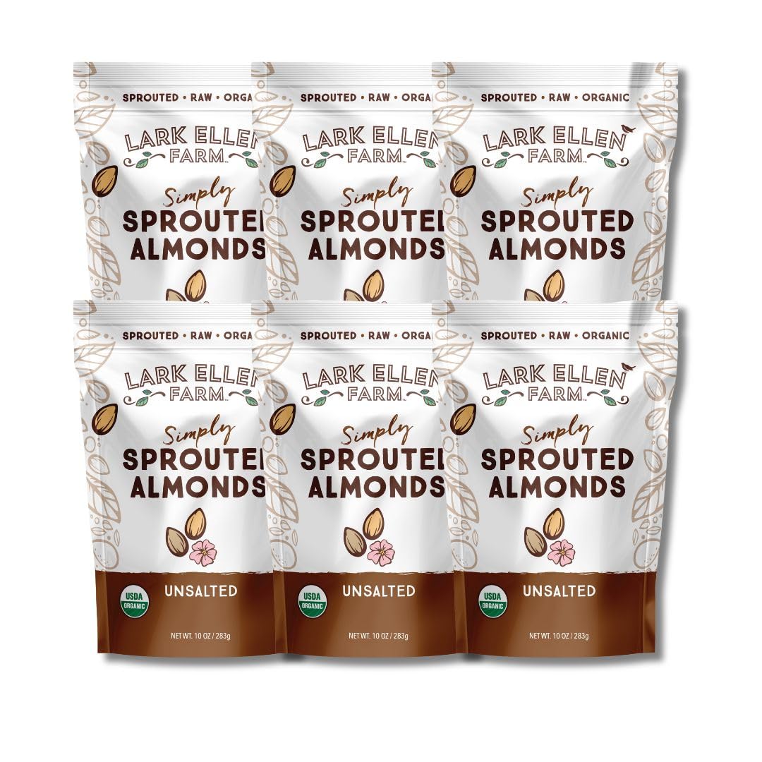 Lark Ellen Farm Raw Almonds Sprouted Unsalted Steam Pasteurized Certified Usda Organic Gluten-Free Whole Shelled California Top-Grade Nuts (10 Oz 6 Pack)