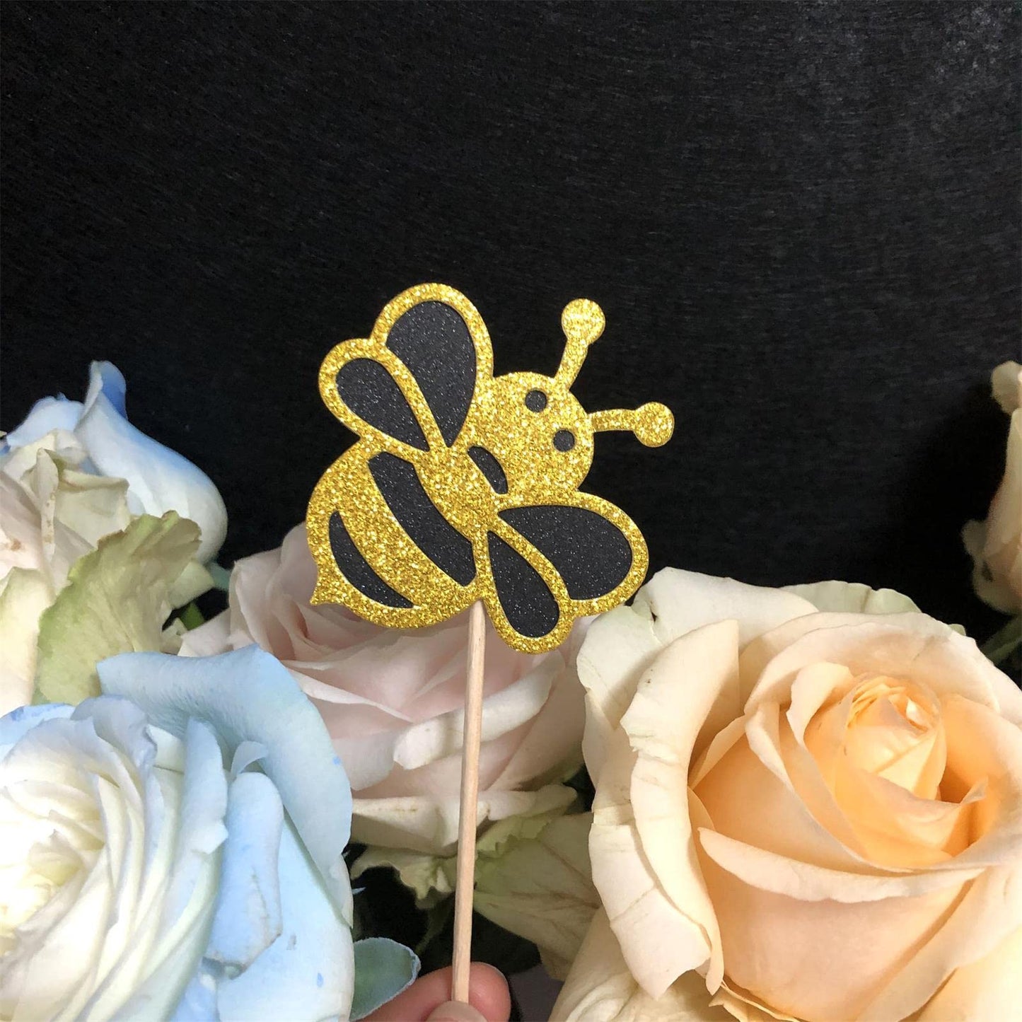 30-pack Glitter New Bumble Bee Cupcake Toppers, Baby Bee Gender Reveal Baby Shower Birthday Party Cake Decorations Supplies