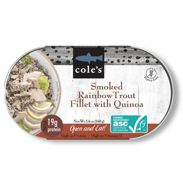 Coles Smoked Rainbow Trout Fillet with Quinoa - 5.6 oz Canned Meal, 19g Protein, High in Vitamin D, Ready to Eat