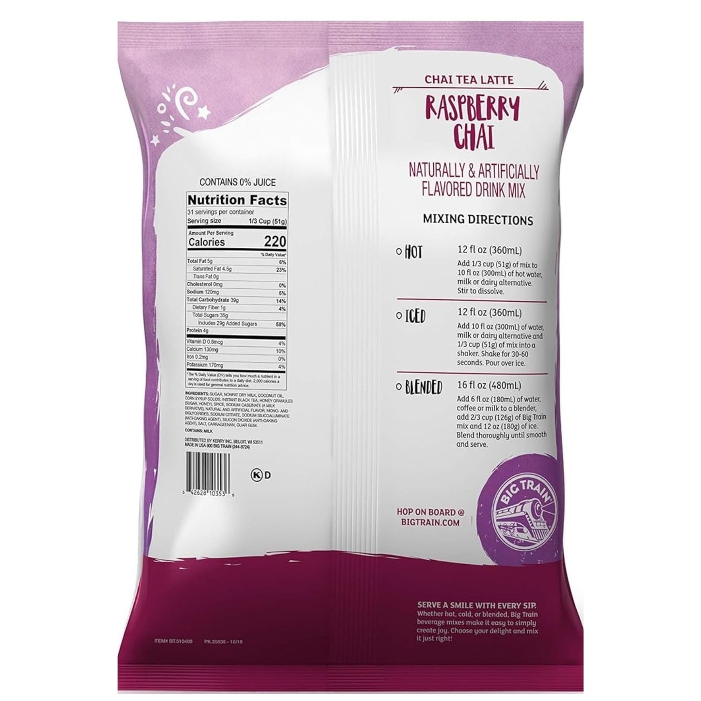 Big Train Raspberry Chai Tea Latte Beverage Mix, 3.5 Pound (Pack Of 1)