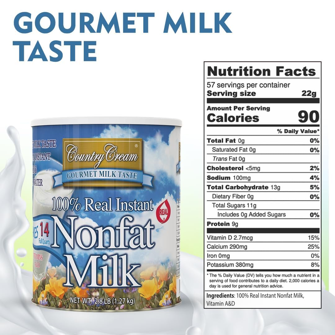 Country Cream 100% Real Instant Nonfat Powdered Milk (2.8 Lb Pack Of 1) | Dry Milk Powder For Baking & Coffee | Substitute For L