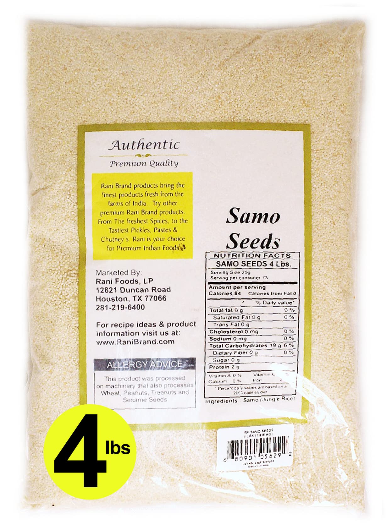 Rani Samo Seeds Whole (Japanese Barnyard Millet/Jungle Rice/Moriyo/Samak Rice) Echinochloa Frumentacea 64Oz (4Lbs) 1.81Kg Bulk ~ All Natural | Vegan | Gluten Friendly | Non-Gmo | Indian Origin