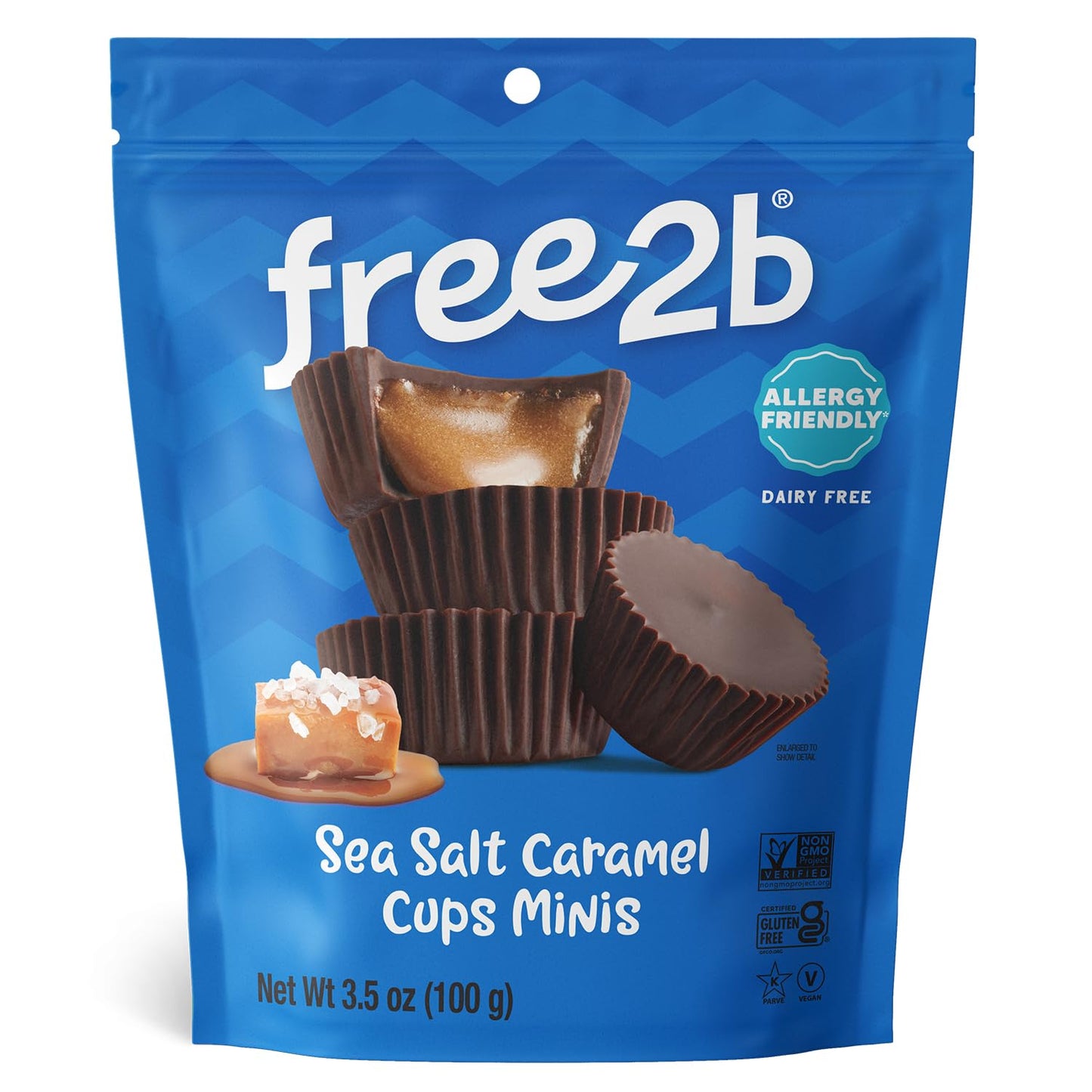Free2B Sea Salt Caramel Mini Cups Safe For School And Allergy Friendly - Gluten-Free Dairy-Free Nut-Free And Soy-Free - Dark Chocolate 3.5 Oz Resealable Bag