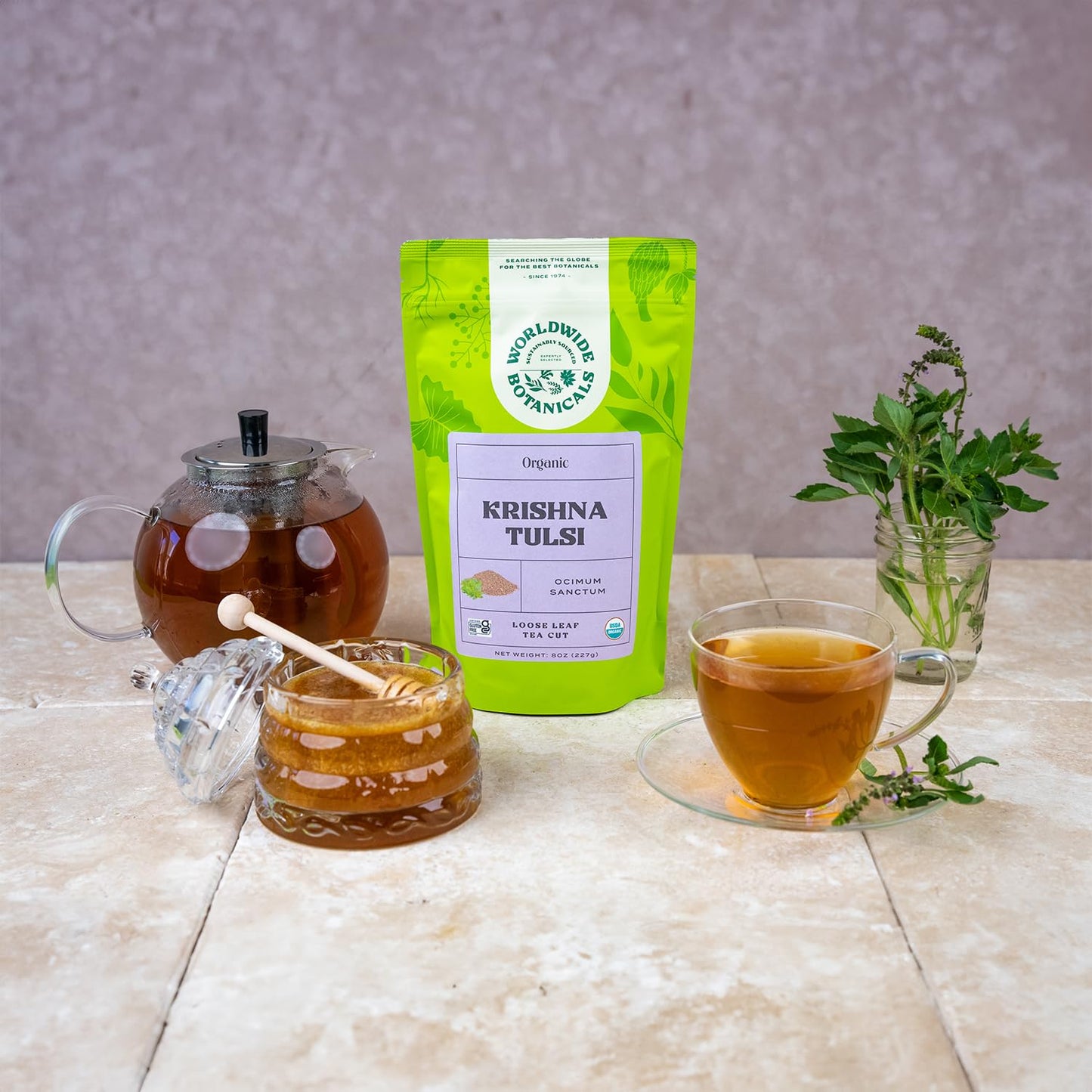Worldwide Botanicals Organic Holy Basil Tea - Loose Leaf Tulsi Krishna, 8oz, Fair Trade, Kosher, Adaptogenic