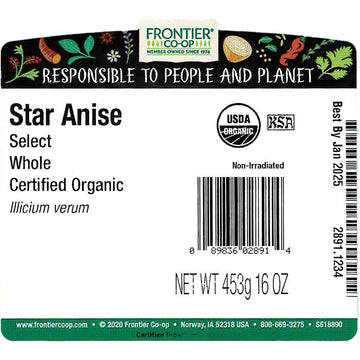Frontier Co-op Organic Whole Star Anise, 16 oz (Pack of 3)