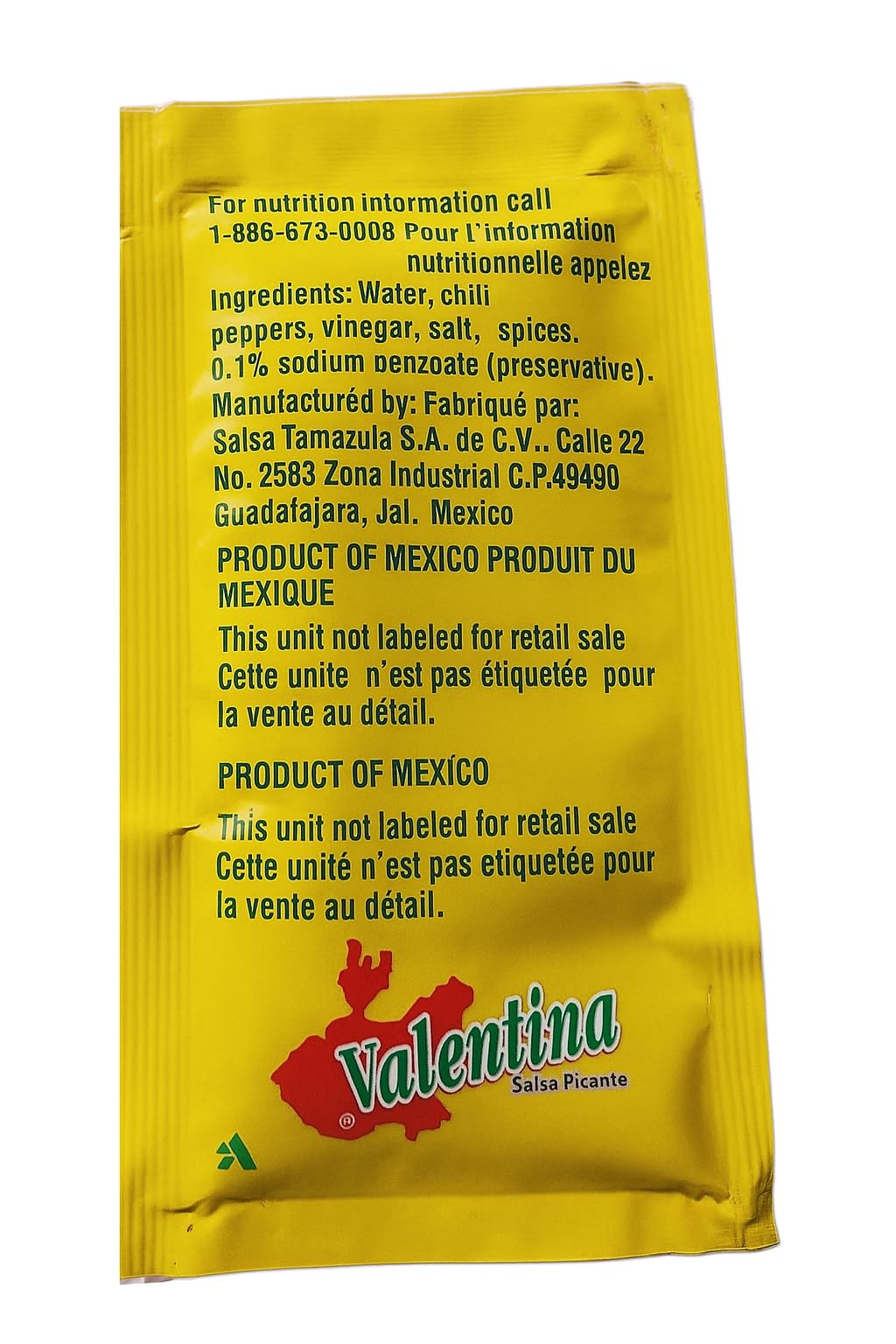" Valentina Mexican Hot Sauce Picante Salsa Made From Chili Peppers Perfect For Chips Fast Foods Lunch Snacks Or More 900 Packets Of 0.3 Oz. (8 Grams) Food Service "