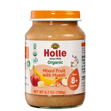 Holle Organic Baby Food Jars - Mixed Fruit Muesli Baby Puree With Organic Apple, Apricot, Banana & Grains - (6 Jars) Stage 2 Bab