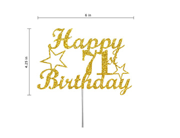 RokAPary 71st Birthday Cake Topper, Gold Glitter, Sturdy Double-Sided, Acrylic, Model RCT217