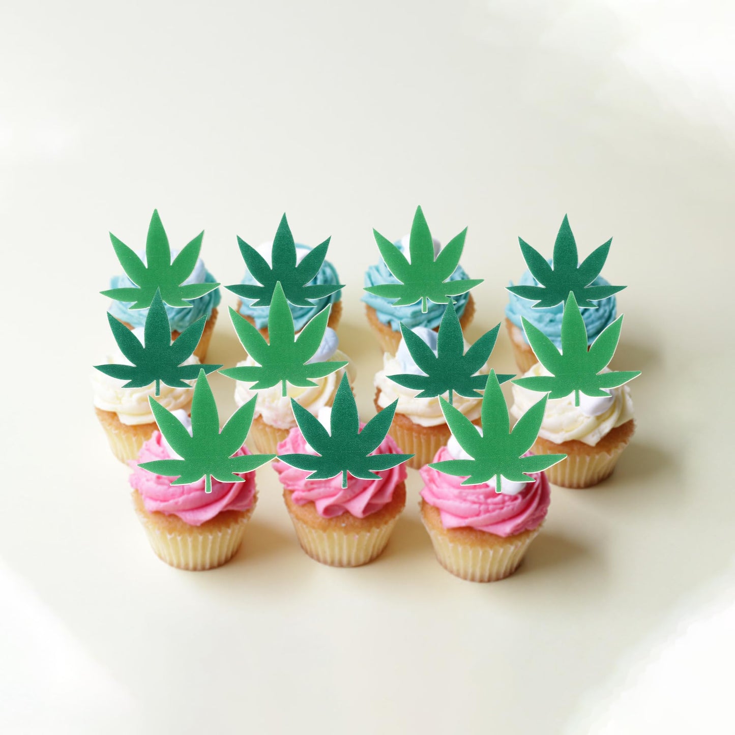 ZHUOWEISM Cupcake Toppers, 60 PCS Edible Pot Leaf Design 7, Standard Size, Birthday Party Decorations