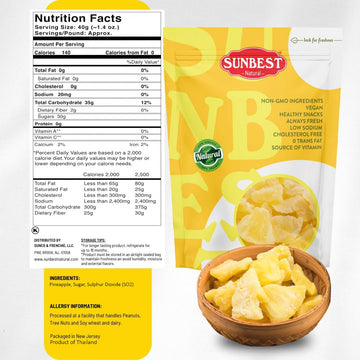 Sunbest Natural Dried Pineapple Chunks - 80 Oz (5 Lbs) 1 Pack - Juicy Candied Pineapple For Snacking, Baking, & Cooking - Vegan, Kosher, Non-Gmo, Plant Based Dehydrated Cut Fruit