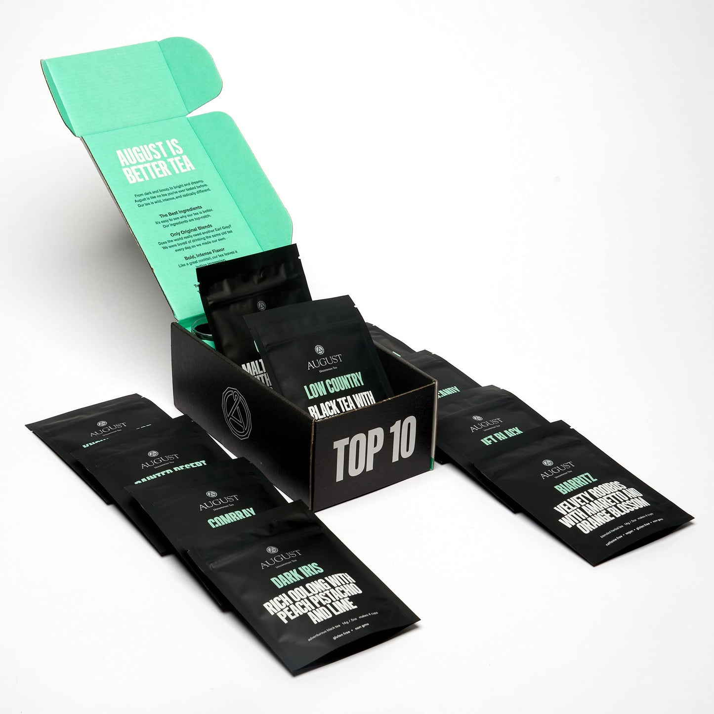 August Uncommon Loose Leaf Tea Sampler - Variety Tea Box Of Of 10 Trending Blends With Crystal Scoop - Green Black Or Herbal Teas In 10 Resealable Pouches (0.5Oz Each Total 5.0Oz)
