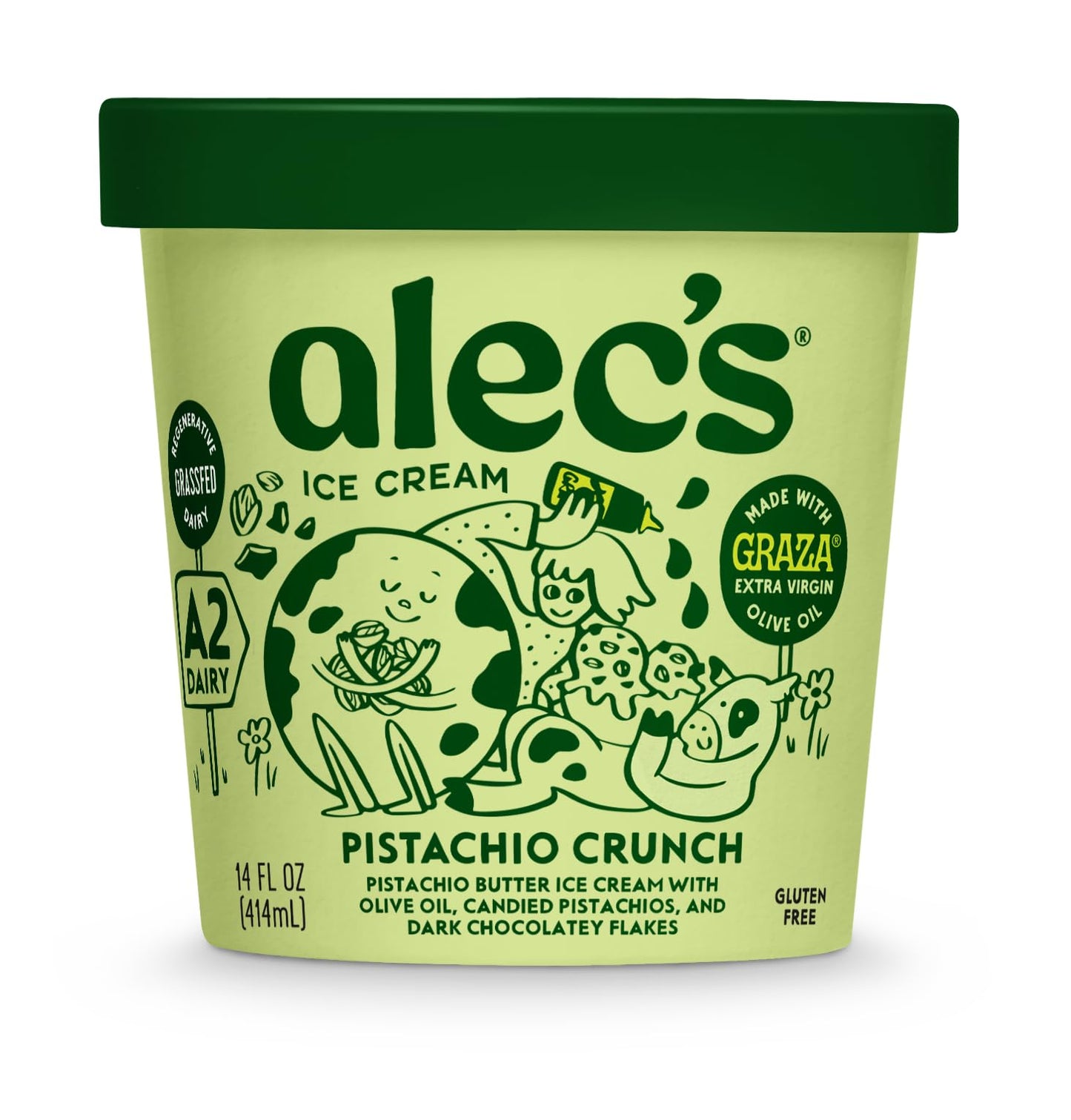 Alecs Pistachio Crunch Organic Ice Cream - Grassfed, Regenerative A2 Dairy, 14 oz