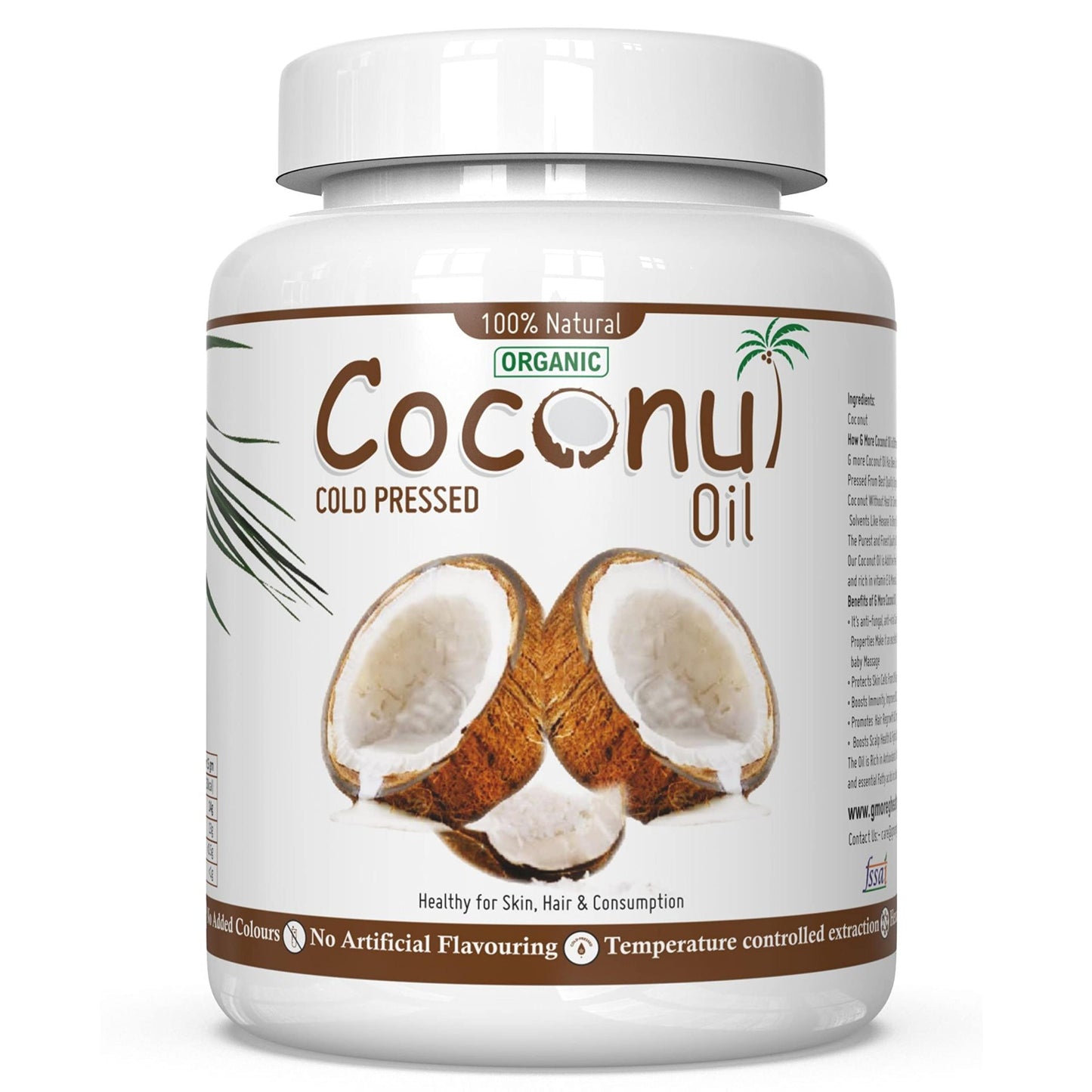 Gmore Extra Virgin Coconut Oil Jar | 100% Pure & Raw Cold Pressed Coconut Oil | Unrefined & Centrifuged | Edible Grade For Cooki