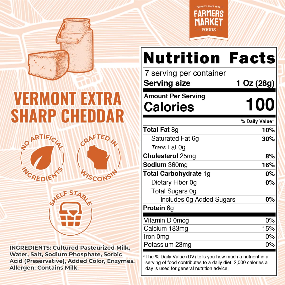 Farmers Market, Gluten Free, Keto, Paleo, Low Sodium, Zero Sugar, Wisconsin Cheese Gift Sets, 3-Pack, Vermont Extra Sharp Cheddar