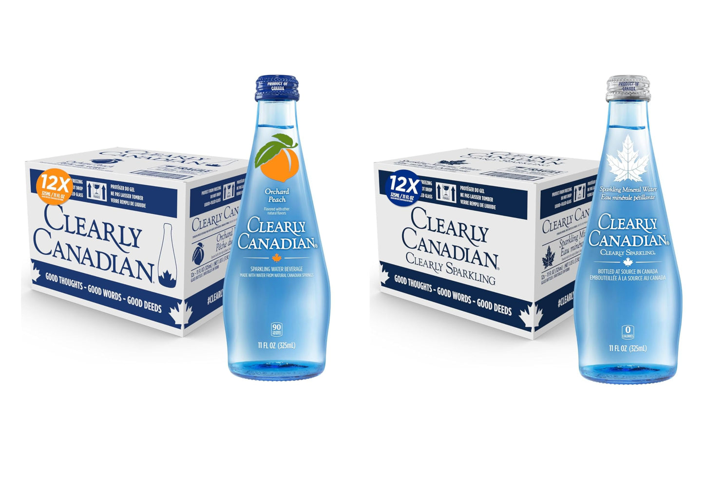Clearly Canadian Sparkling Flavored Water 11 Oz Glass Bottles - Variety Of Refreshing Flavors Top-Grade Carbonated Beverage Available In 12-Pack And 24-Pack Options (24 Pack Sparkling/Peach)