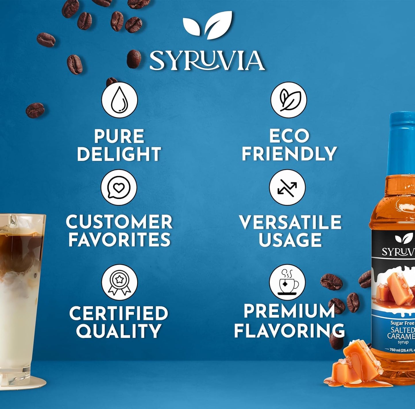 Syruvia 4 Pack Sugar-Free Salted Caramel Coffee Syrup - 25.4 Fl Oz - Syrup For Coffee, Lattes, Shakes, Smoothies, Desserts - 100