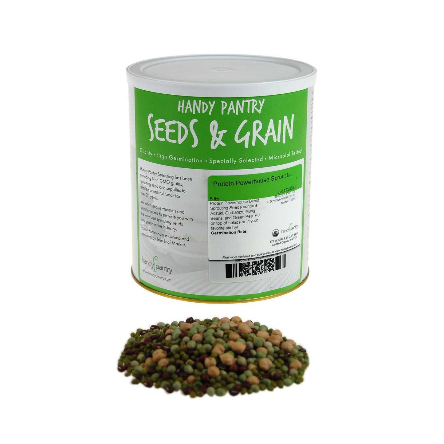Handy Pantry Protein Powerhouse Sprouting Seed Mix: 5 Lb - Organic, Non-GMO - Sprouting Sprouts, Food Storage. High Protien Spro