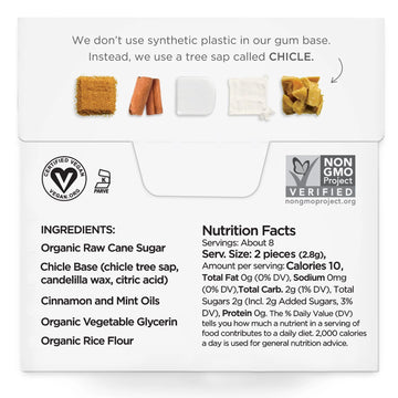 SIMPLY Gum Cinnamon, Plastic-Free Natural Chewing Gum, 6 Pack (90 Pieces) | Vegan, Kosher, Non GMO, Aspartame Free and Sorbitol