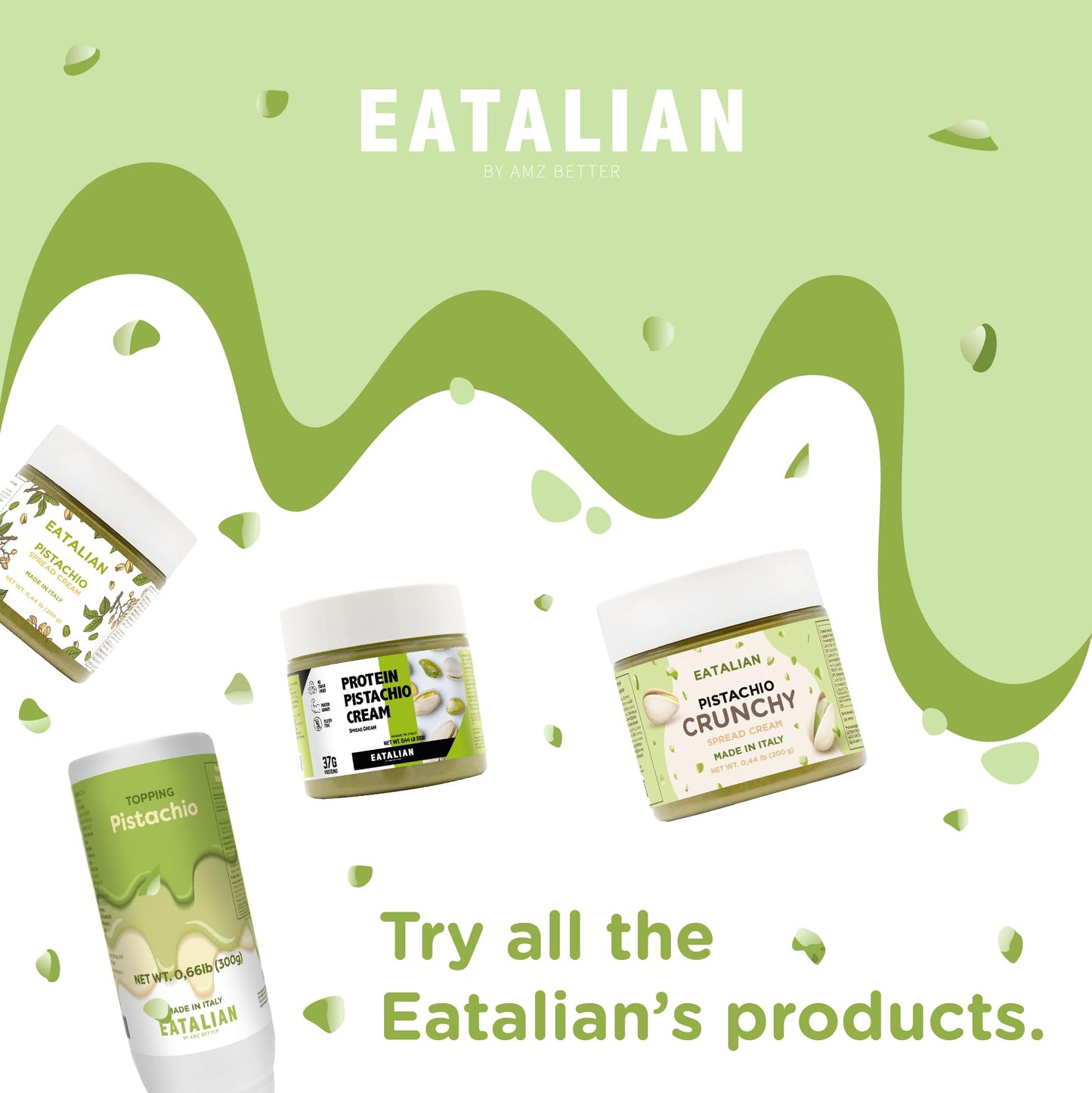 Eatalian By Amz Better Spreadable Crunchy Pistachio Cream 7 Oz/200 Gr, Pistachio Cream With Grains, Protein Paste, Sweet Taste,