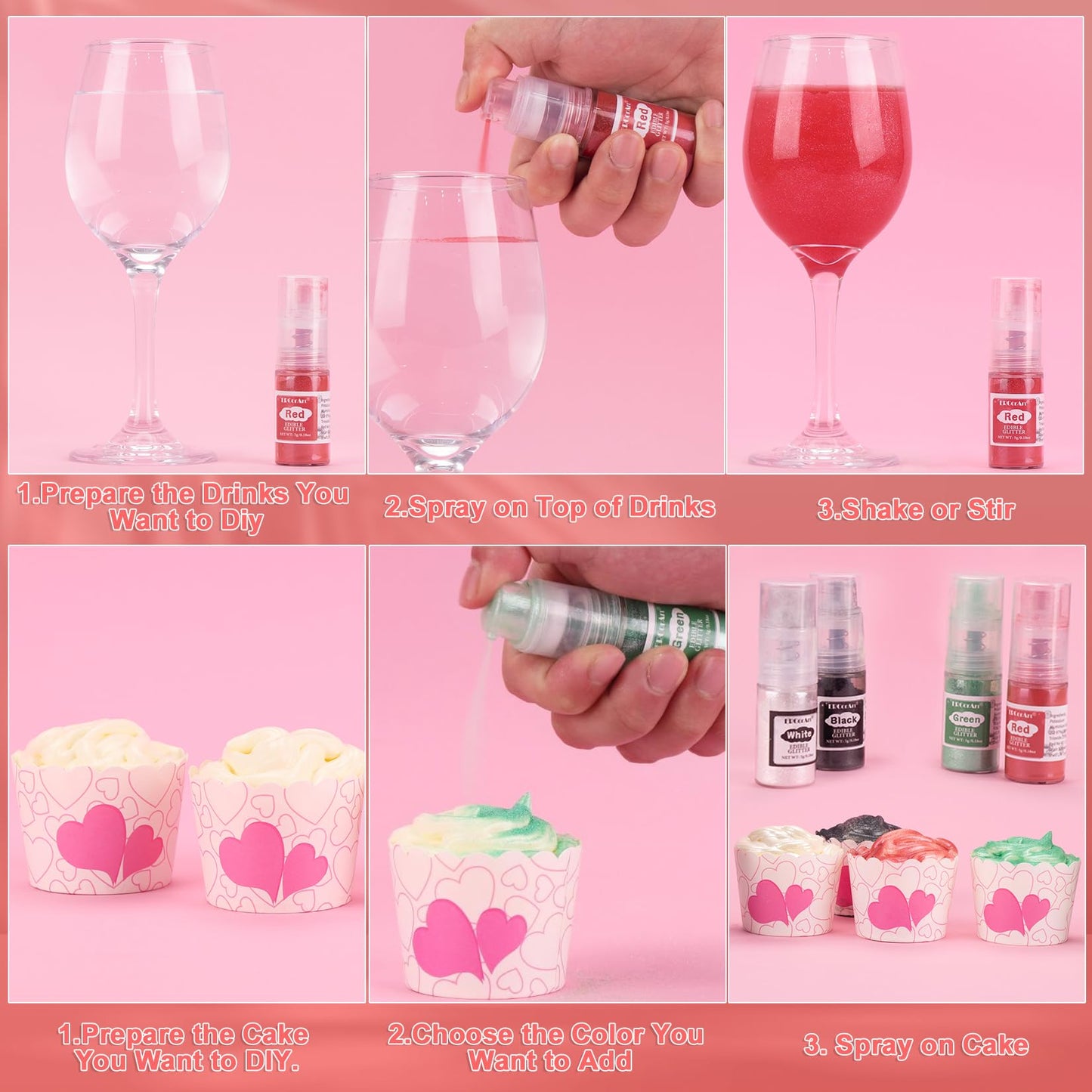 Edible Glitter Spray - 4 Color Edible Glitter for Cocktails, Food Grade Luster Dust Edible, Cake Decorating Shimmering Glitter,