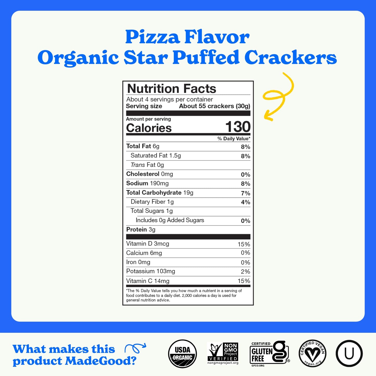 MadeGood Star Puffed Crackers, Pizza, 6 Bags (4.26oz Each) Gluten Free and Organic, Healthy Snacks