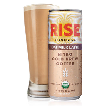 Rise Brewing Co. Oat Milk Nitro Cold Brew Latte, No Sugar Added & No Dairy, Organic & Non-Gmo, Low Acidity & Vegan, 7 Fl. Oz. Ca