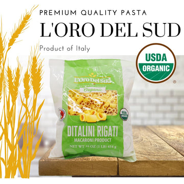 L'Oro Del Sud Organic Ditalini Pasta, 100% Durum Wheat, Ditali Italian Pasta, Tubetti Premium Quality Product Of Italy, 16 Ounce