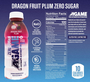 A-Game Zero Sugar Sports Drink, Dragon Fruit Plum Zero Sugar, The Ultimate Sugar Free Hydration Sports Beverage, 8 Essential Vit