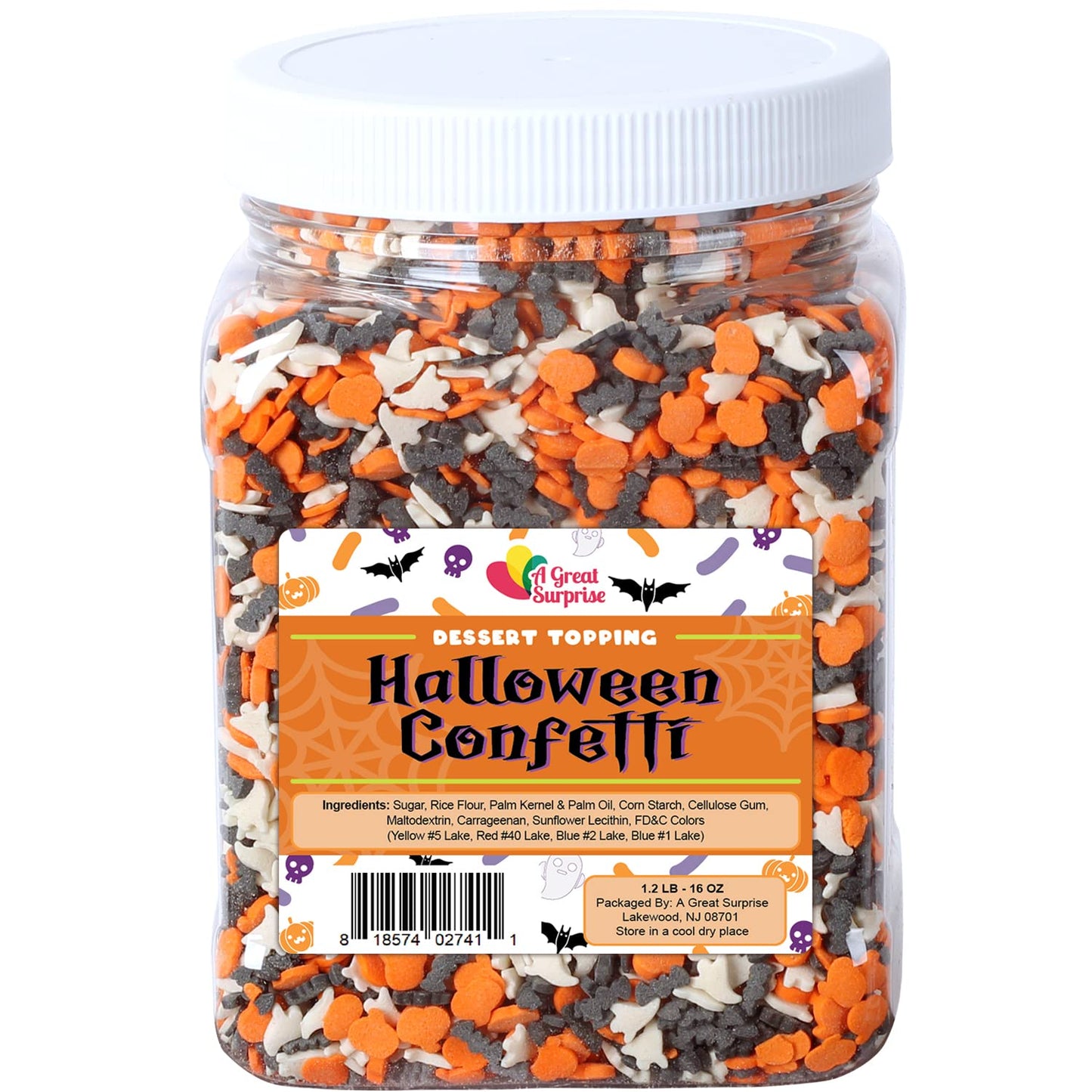 Halloween Confetti Sprinkles Bulk- Bat, Pumpkin & Ghosts Sprinkles - Spooky Toppings - 1.2 Lbs - Great For Cookies, Cupcakes, Fall