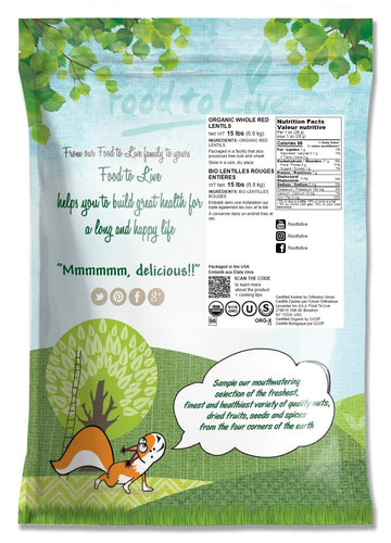 Food To Live Organic Whole Red Lentils, 15 Pounds Non-Gmo, Dry Raw Lentils, Sproutable, Vegan, Kosher, Bulk. Easy To Cook. Sourc