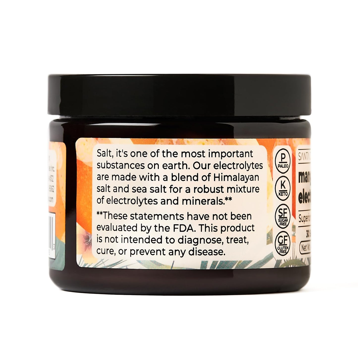 Santa Cruz Paleo Real Salt Electrolytes Powder, Mango, Hydration Drink Mix Made With Himalayan Pink Salt, Sea Salt, Magnesium Gl