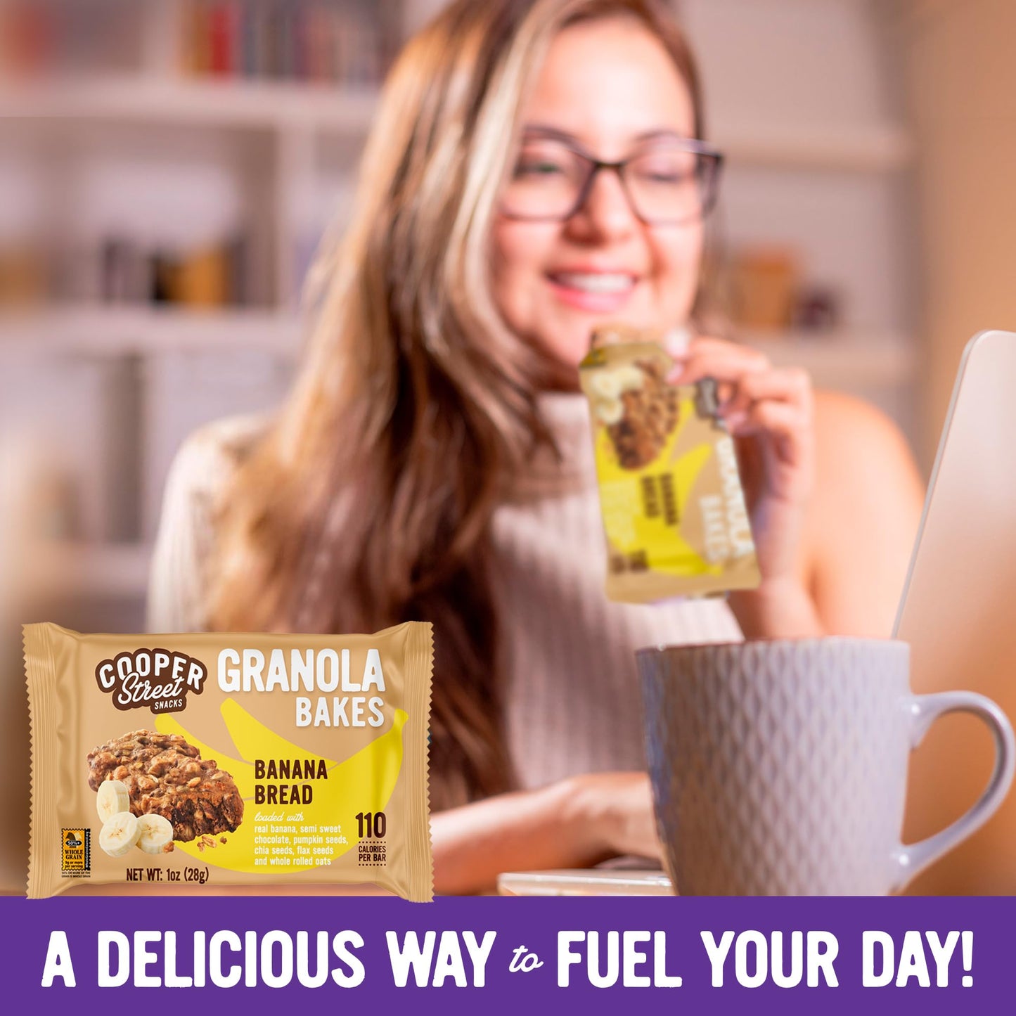 Cooper Street Banana Bread Granola Bakes (12 pack) - Individually Wrapped Soft and Chewy Breakfast Granola Bars - Nut, Dairy & S