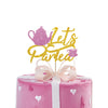 Let'S Partea Cake Topper, Tea Time Themed Party Decorations, Girl'S Tea Party Supplies - Pink & Gold Glitter