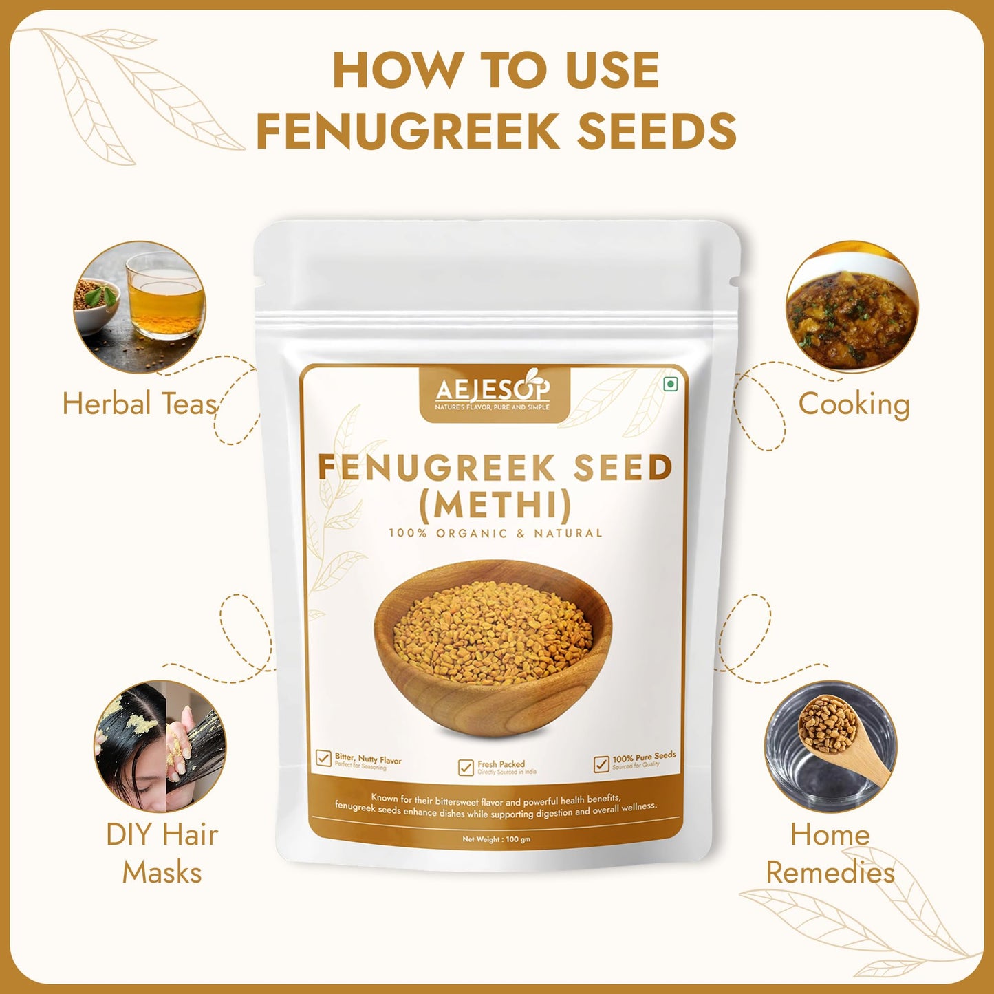 AEJESOP Fenugreek Seed Whole Spices, 3.5oz (100g)