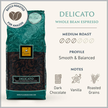 Filicori Zecchini Italian Roast Whole Coffee Beans Medium Roast - Roasted Then Blended, Premium Arabica & Robusta Italian Espres