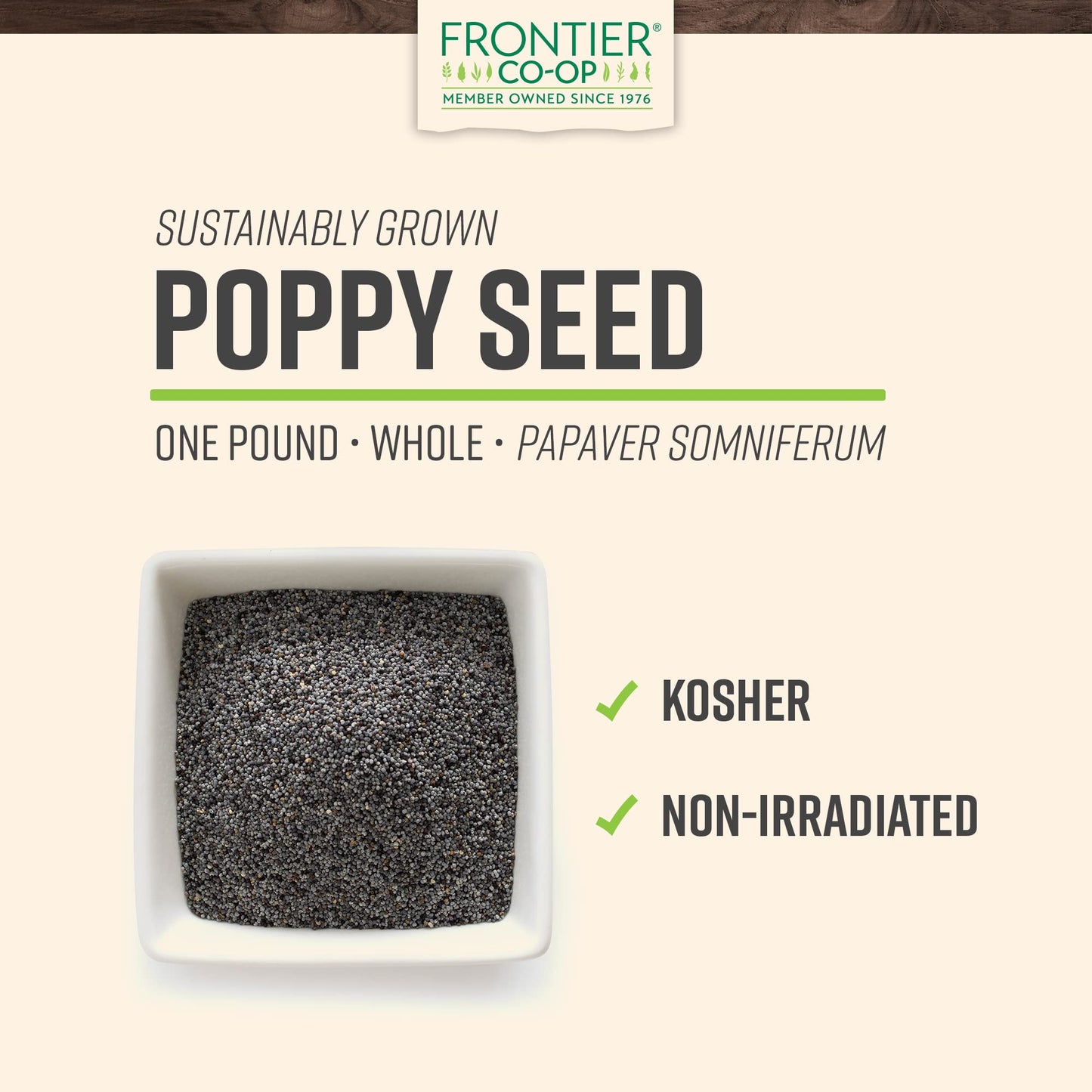 Frontier Co-Op Whole Poppy Seeds, Bulk 1lb Bag - Black Poppy Seeds for Baking, Cooking, Salad Dressing - Certified Kosher, Non-I