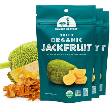 Mavuno Harvest Jackfruit Dried Fruit Snacks | Unsweetened Organic Dried Jackfruit Chips | Gluten Free Healthy Snacks For Kids And Adults | Vegan, Non Gmo, Direct Trade | 2 Ounce, Pack Of 3