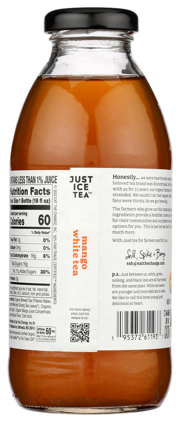Just Ice Tea Organic Mango White Tea, 16 Fz