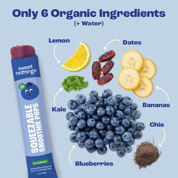 Sweet Nothings, Blueberry, Usda Organic Kids' Squeezable Super Fruit Smoothie Freezie Pops, Value Pack Of 24 - Dye-Free, No Adde