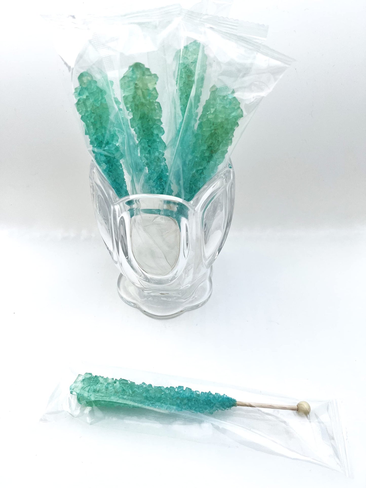 Classic Rock Candy Sticks, Sugar Rock Crystal Lollipops, Individually Wrapped (Pack Of 12, Light Blue Cotton Candy)